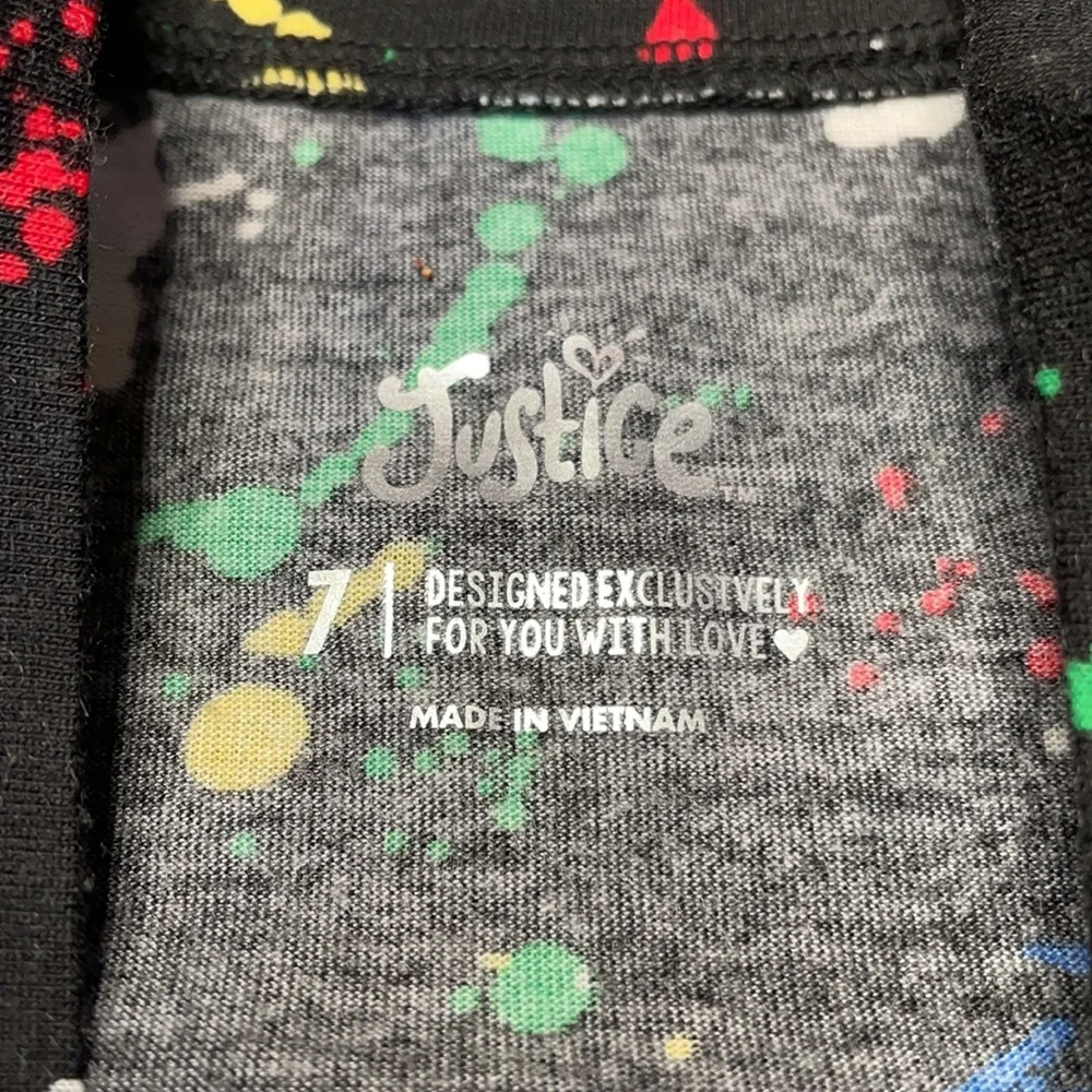 Justice T-shirt‎ black with paint splattered design size 7